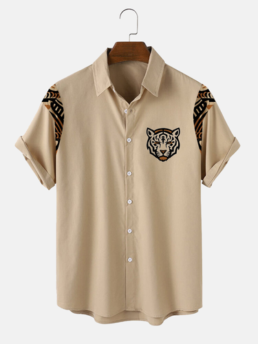 Chemises à manches courtes patchwork à imprimé tête de tigre ethniques - Newchic - Modalova