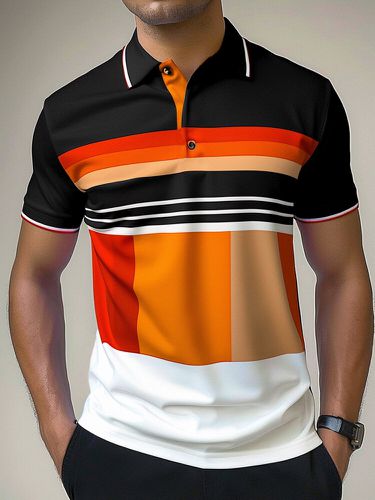 Chemises de golf décontractées à manches courtes en patchwork de blocs de couleurs géométriquess - Newchic - Modalova
