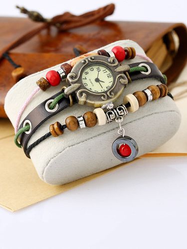Bracelet de perles en cuir réglables multicouches vintage Watch Watch - Newchic - Modalova