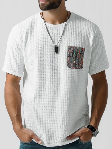 T-shirts à manches courtess, motif ethnique patchwork, col ras du cou, texture - Newchic - Modalova