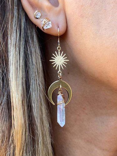 Boucles d'oreilles vintage en alliage avec pendentif en cristal à remontage de lune astrale - Newchic - Modalova