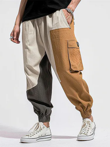 Pantalon Cargo ample en Patchwork de blocs de couleurss, manchette élastique, hiver - ChArmkpR - Modalova