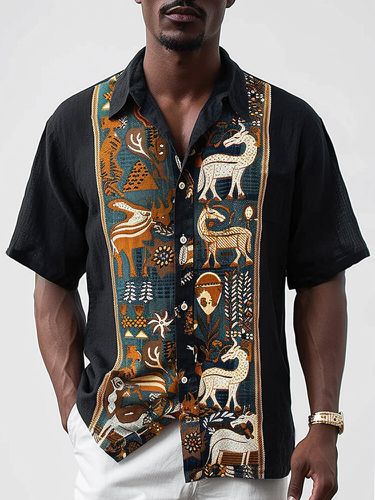 Chemises à manches courtes boutonnées en patchwork à imprimé animal ethniques - Newchic - Modalova