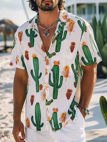 Chemises à col à revers imprimé paysage de cactuss - Newchic - Modalova