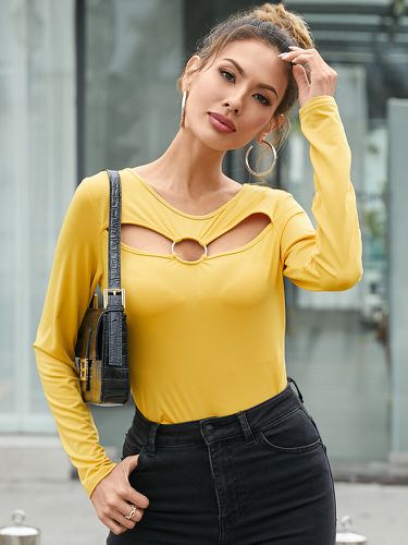 Solid Color O-neck Cut Out Backless Knotted Long Sleeve T-Shirt - Newchic - Modalova