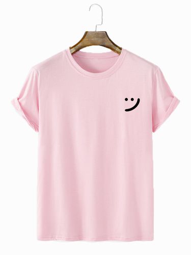 T-shirts à manches courtes décontractés en coton à col ras du cous Smile Face - Newchic - Modalova