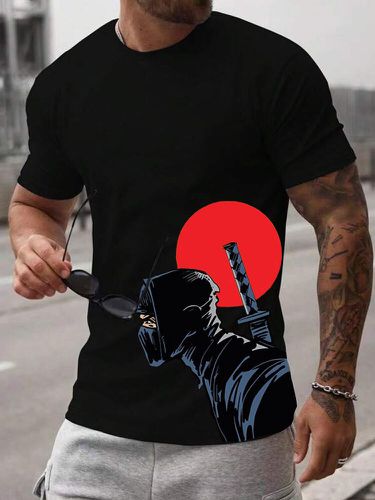 T-shirts à manches courtes et col rond imprimé guerrier japonaiss - Newchic - Modalova