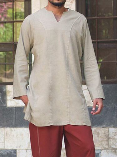 T-shirt musulman à manches longues 100 % coton à col cranté - INCERUN - Modalova