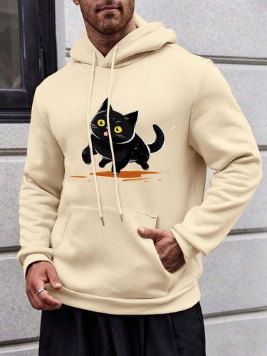 Sweat à capuche ample avec cordon de serrage, imprimé chat de dessin animé, poche kangourou, hiver - ChArmkpR - Modalova