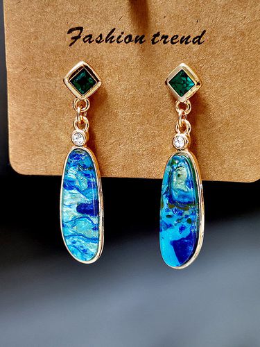 Boucles d'oreilles longues en pierre marine vintage Boucles d'oreilles pendantes en opale synthétique - Newchic - Modalova
