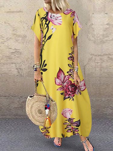 Casual Flowers Print Short Sleeve Plus Size Dress - ZANZEA - Modalova