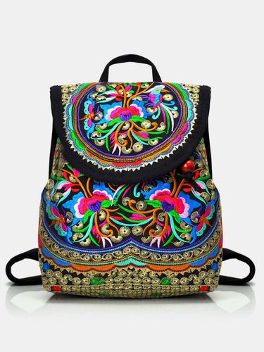 Vintage Embroidered Women Backpack Ethnic Travel Handbag Shoulder Bag - Socofy-1 - Modalova