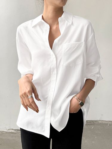 Chemise uni boutonnée à revers et manches longues avec poche frontale - ZANZEA - Modalova