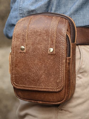 Sac de ceinture de sac de téléphone de 6,6 pouces en plein air de conception de rabat en cuir véritable vintage - Newchic - Modalova