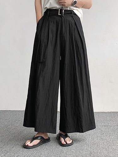 Pantalon large décontracté à texture unies avec ceinture - INCERUN - Modalova