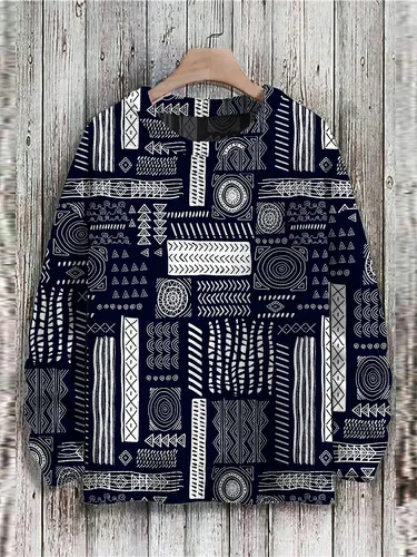 Sweat-shirt décontracté à col ras du cous, imprimé géométrique monochrome, hiver - ChArmkpR - Modalova
