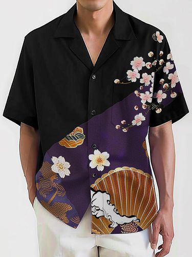 Chemises décontractées à manches courtes en patchwork imprimé fleurs de cerisiers - Newchic - Modalova