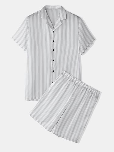 Summer Lounge Minimalist Striped Homewear Sets Lightweight Button Short Sleeve Outfits - Newchic - Modalova