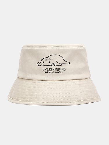 Unisex Cotton Cloth Cute Cat Letter Print Casual Ourdoor Sunshade Foldable Flat Caps Bucket Hats - Collrown - Modalova