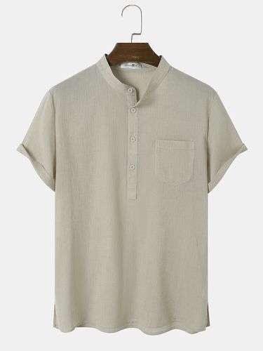 Chemises Henley à manches courtes en coton et lins de couleur unie - ChArmkpR - Modalova