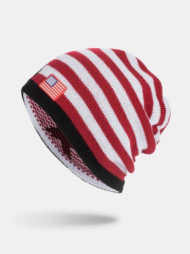 S laine garder au chaud amérique drapeau rayure motif hiver extérieur quotidien en laine bonnet tricot bonnet - Newchic - Modalova