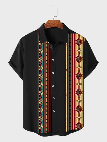 Chemises à manches courtes à revers en patchwork imprimé ethnique géométriques - Newchic - Modalova