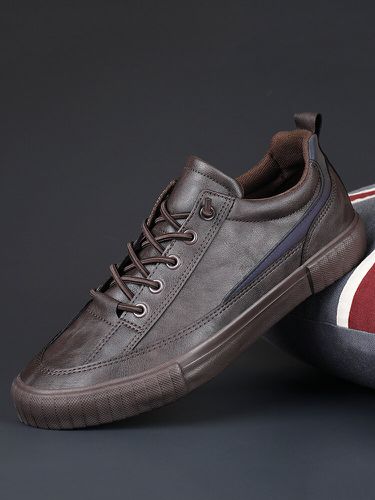 Chaussures de skate décontractées en cuir microfibre à lacets avec patchwork antidérapants - Newchic - Modalova