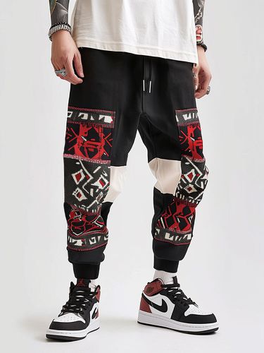 Pantalon à motif ethnique géométriques, patchwork à la taille avec cordon de serrage - Newchic - Modalova