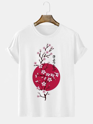 T-shirts à manches courtes et col rond imprimés fleurs de cerisier japonaiss - Newchic - Modalova