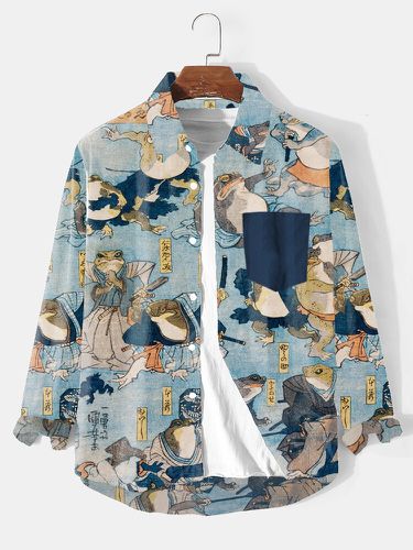 Chemises à manches longues à revers imprimé grenouille japonaises hiver - ChArmkpR - Modalova