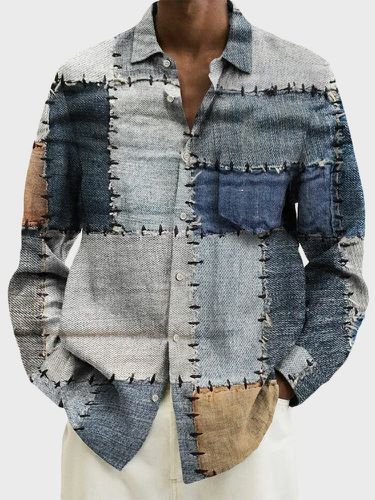 Chemises à manches longues boutonnées à revers bloc de couleur vintages hiver - ChArmkpR - Modalova