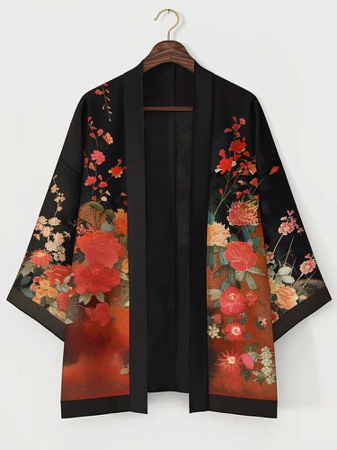 Kimono à manches 3/4 ouvert sur le devant imprimé roses Longueur - Newchic - Modalova