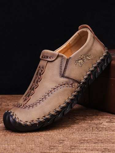 Men Hand Stitching Microfiber Leather Slip On Casual Loafers - Menico - Modalova