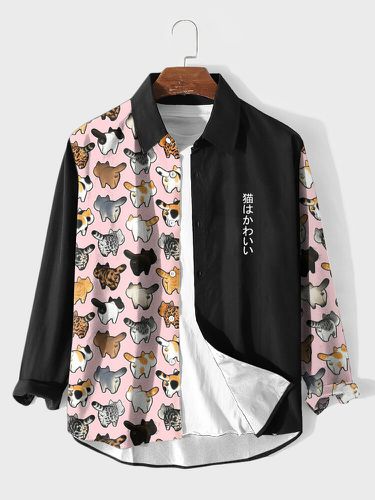 Chemises à manches longuess, imprimé chat japonais, Patchwork, revers, hiver - ChArmkpR - Modalova