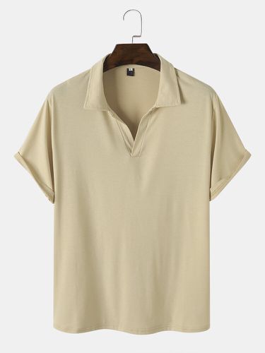 Men Solid Half Open Brief Business Short Sleeve Work Soft Polos Shirts - Newchic - Modalova