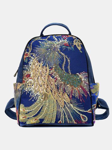 Women Ethnic Sequined Embroidered Peacock Anti-theft Backpack - Socofy-1 - Modalova