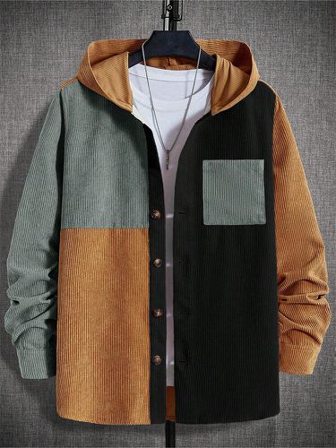 Chemises à capuche à manches longues en velours côtelés Color Block Patchwork hiver - ChArmkpR - Modalova