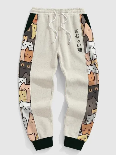 Pantalon de survêtements, imprimé chat japonais mignon, Patchwork, cordon de serrage, taille, hiver - ChArmkpR - Modalova