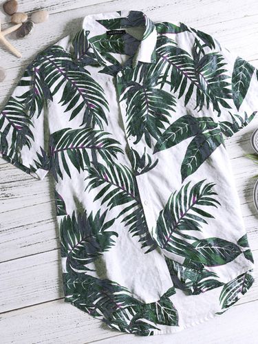 Chemise à manches courtes 100 % coton respirant avec plantes tropicales hawaïennes - INCERUN - Modalova