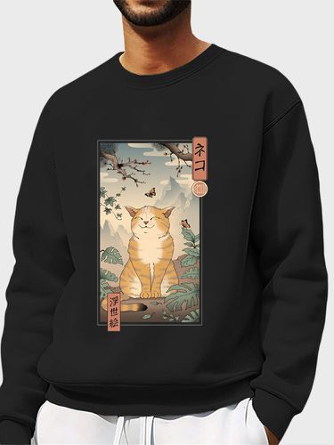 Sweat-shirt à col rond imprimé Ukiyoes, paysage de chat japonais - ChArmkpR - Modalova