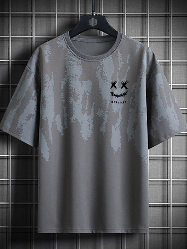T-shirt Ã  col rond et imprimÃ© visage souriants - Newchic - Modalova