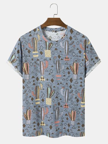 Men 100%Cotton Cartoon Cactus Print Breathable Short Sleeve Leisure T-Shirt - Newchic - Modalova