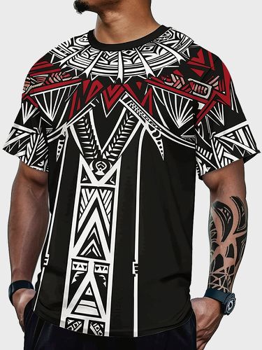 T-shirts à manches courtes et col rond à imprimé géométrique irrégulier ethniques - Newchic - Modalova