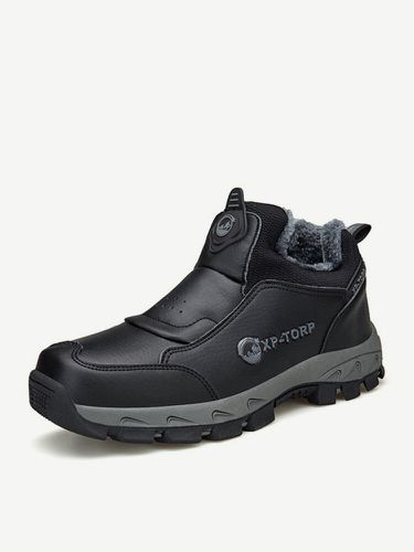 Men Outdoor Warm Plush Lining Slip On Leather Climbing Hiking Boots - Newchic - Modalova