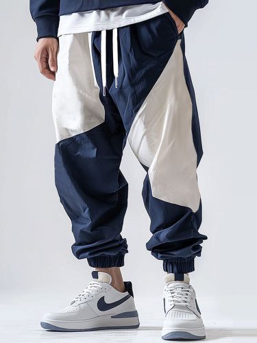 Pantalon ample à taille avec cordon de serrage et patchwork de blocs de couleurss - Newchic - Modalova