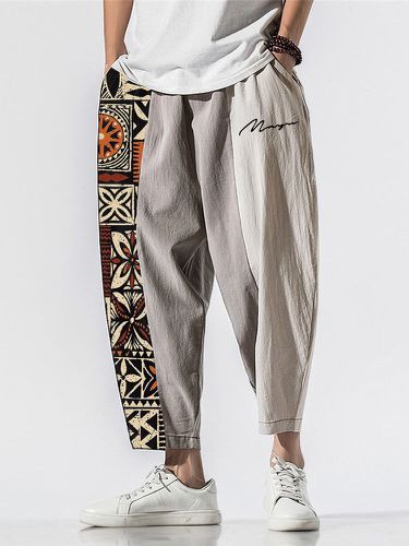 Pantalon ample patchwork à imprimé géométrique floral ethniques - Newchic - Modalova
