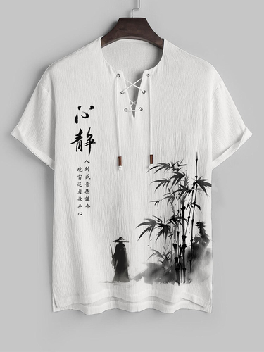 T-shirts à lacetss avec peinture à l'encre de Chine - Newchic - Modalova