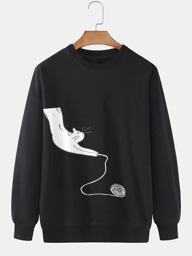 Sweat-shirt décontracté à col rond imprimé chat de dessin animés - ChArmkpR - Modalova