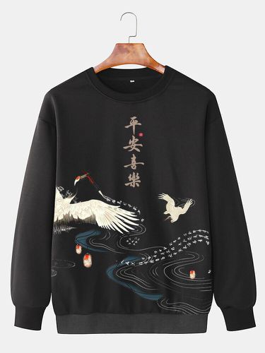 Sweat-shirt à col rond imprimé grue chinoise, hiver - ChArmkpR - Modalova
