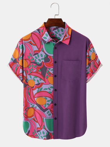 Colorful Plants Print Patchwork Holiday Chemises à manches courtes - ChArmkpR - Modalova